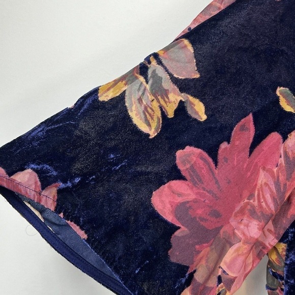 Coldwater Creek Blue Pink Velvet Floral Shirt Top Size XL Burnout - Picture 2 of 10
